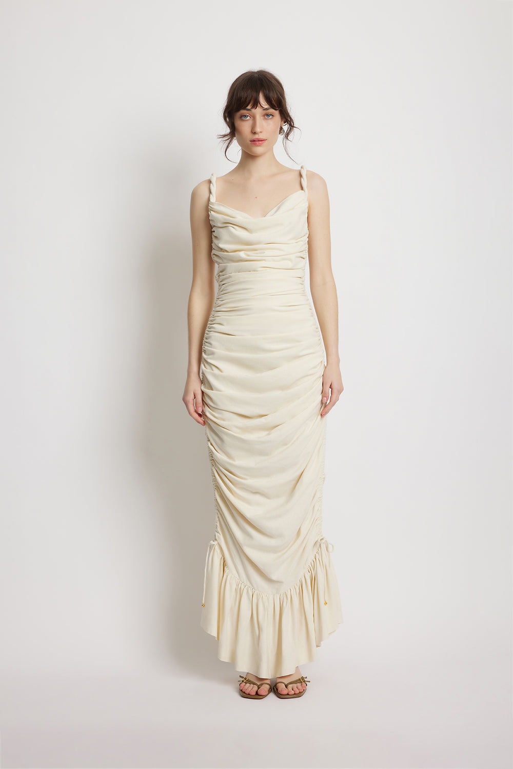 Nymph Ruched Midi Dress - Natural | Sunset Lover