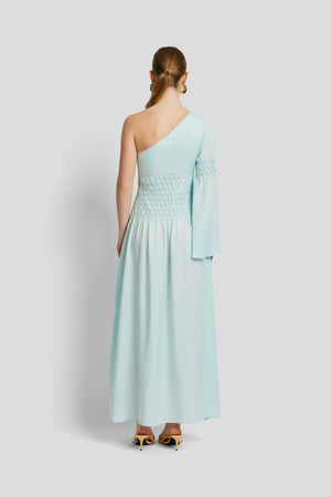 Smocked One Shoulder Dress - Ice Blue | Sunset Lover