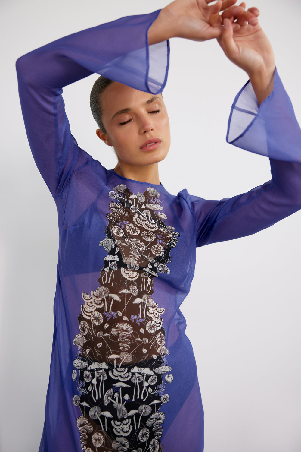 Grounded Sheer Full Length Dress - Forest Mushroom Print