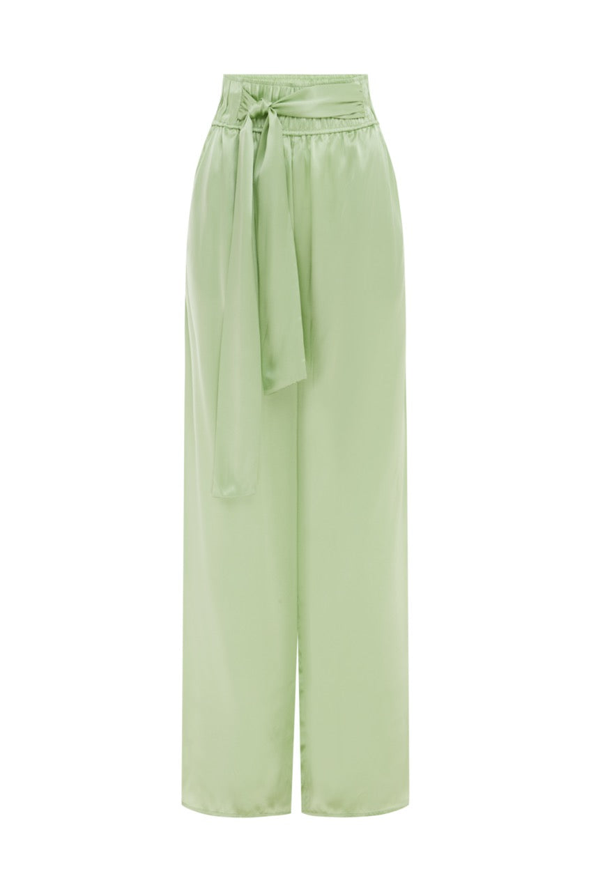 Ocean High Waist Silk Pant - Matcha Green