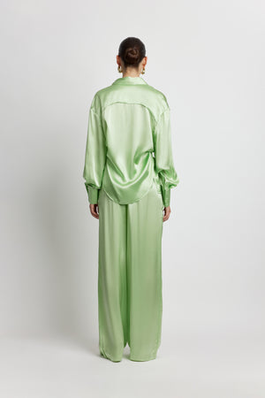 Ocean Tie Front Silk Shirt - Matcha Green | Sunset Lover