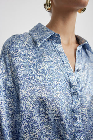 Ocean Tie Front Silk Shirt - Ocean Shell Print | Sunset Lover