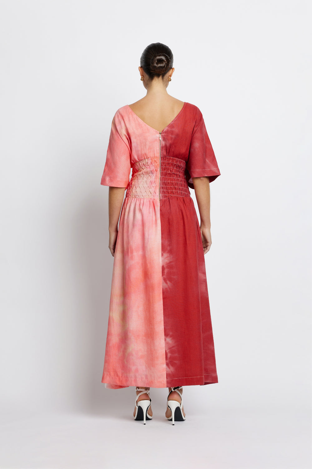 Smocked Waist Midi Dress - Rosewood Tie Dye | Sunset Lover