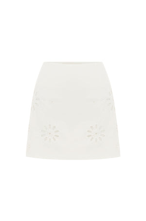 Coastal Daisy Mini Skirt - White | Sunset Lover