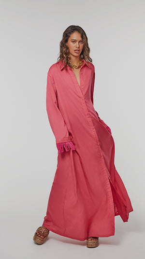 Flora Berry Fringe Shirt Dress - Carmine | Sunset Lover