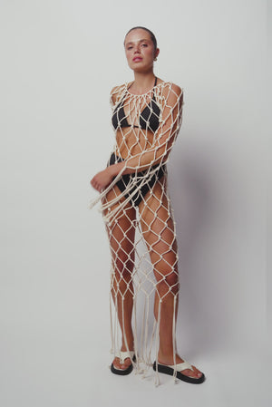 Macrame Rope Midi Dress - Natural