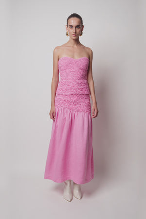 Smocked Full Length Skirt - Pink