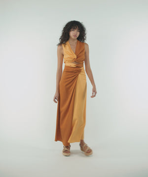 Twisted Lenzing Skirt - Golden Cream & Sudan Brown
