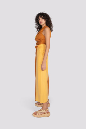 Twisted Lenzing Skirt - Golden Cream & Sudan Brown | Sunset Lover