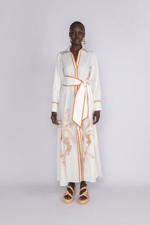 Palm Island Shirt Dress - White & Tan | Sunset Lover