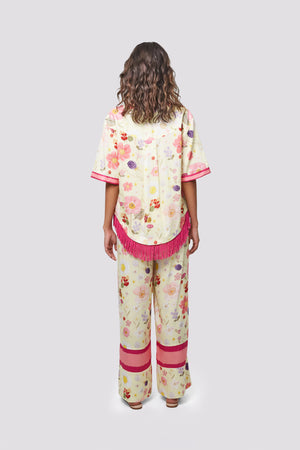 Flora Berry Fringe Shirt - Border Floral Print | Sunset Lover