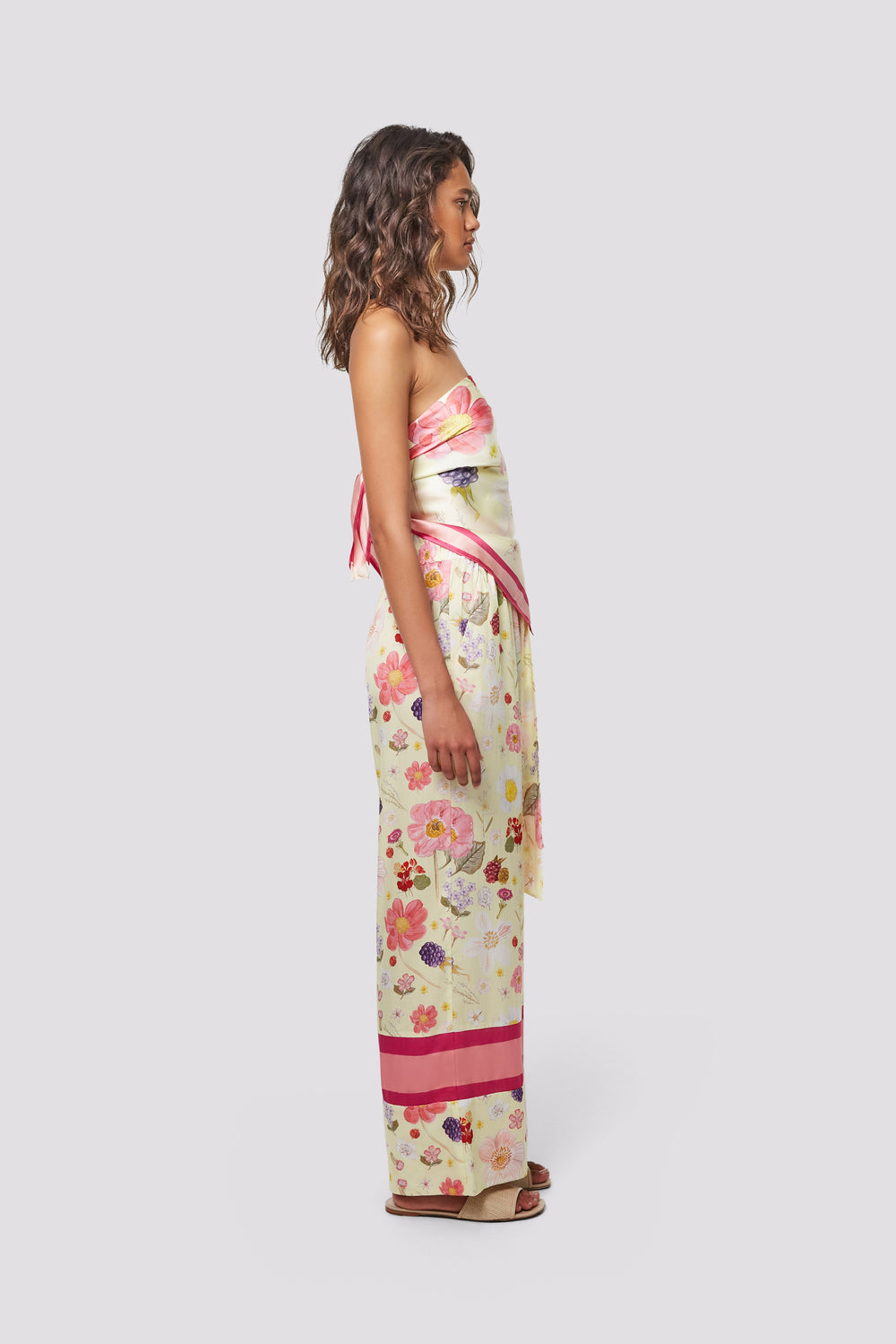 Flora Berry Relaxed Pant - Border Floral Print | Sunset Lover