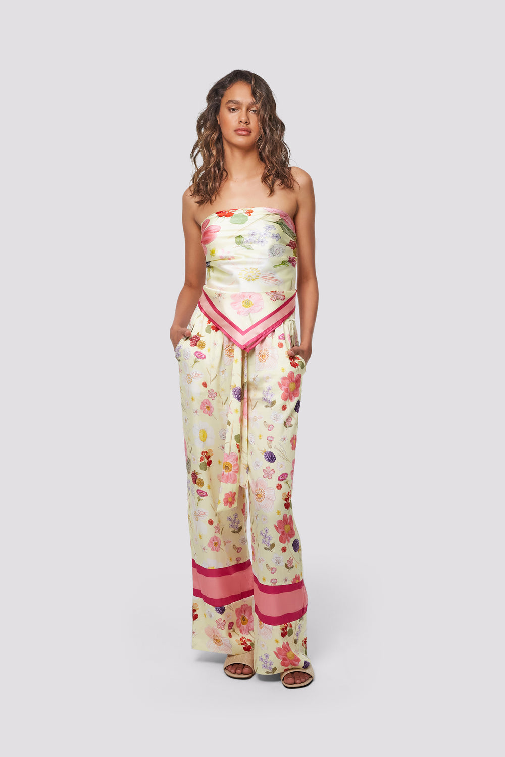 Flora Berry Relaxed Pant - Border Floral Print | Sunset Lover